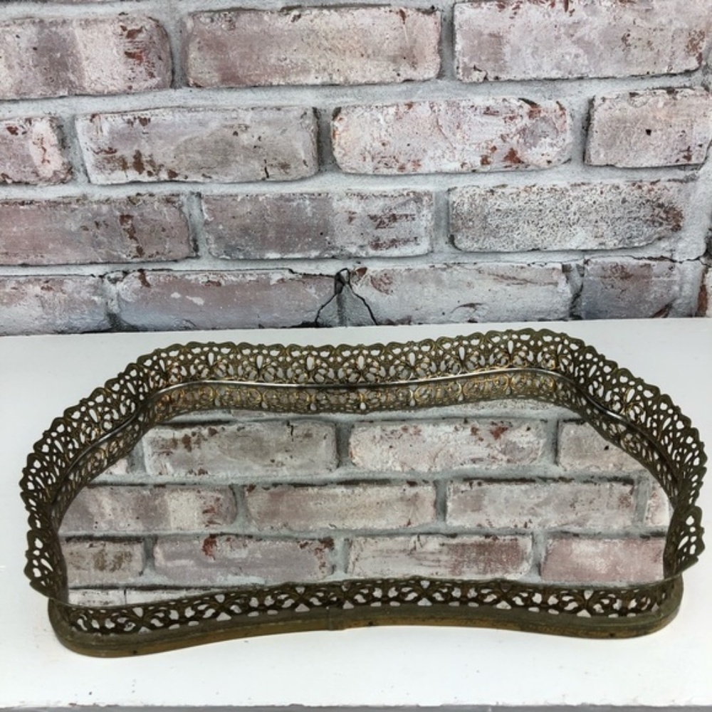 Vintage Vanity Tray, Antique Gold Tone Mirrored Tray